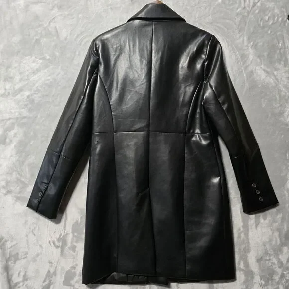Avec Les Filles Faux Leather Jacket Long Coat Black Med Grunge Classic *Read - Picture 3 of 9